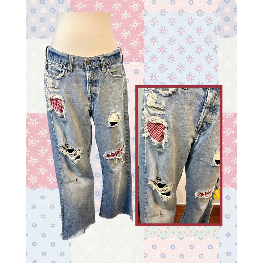 Vintage Y2K Abercrombie & Fitch Distressed Bandana Patch Flare Jeans 30x30